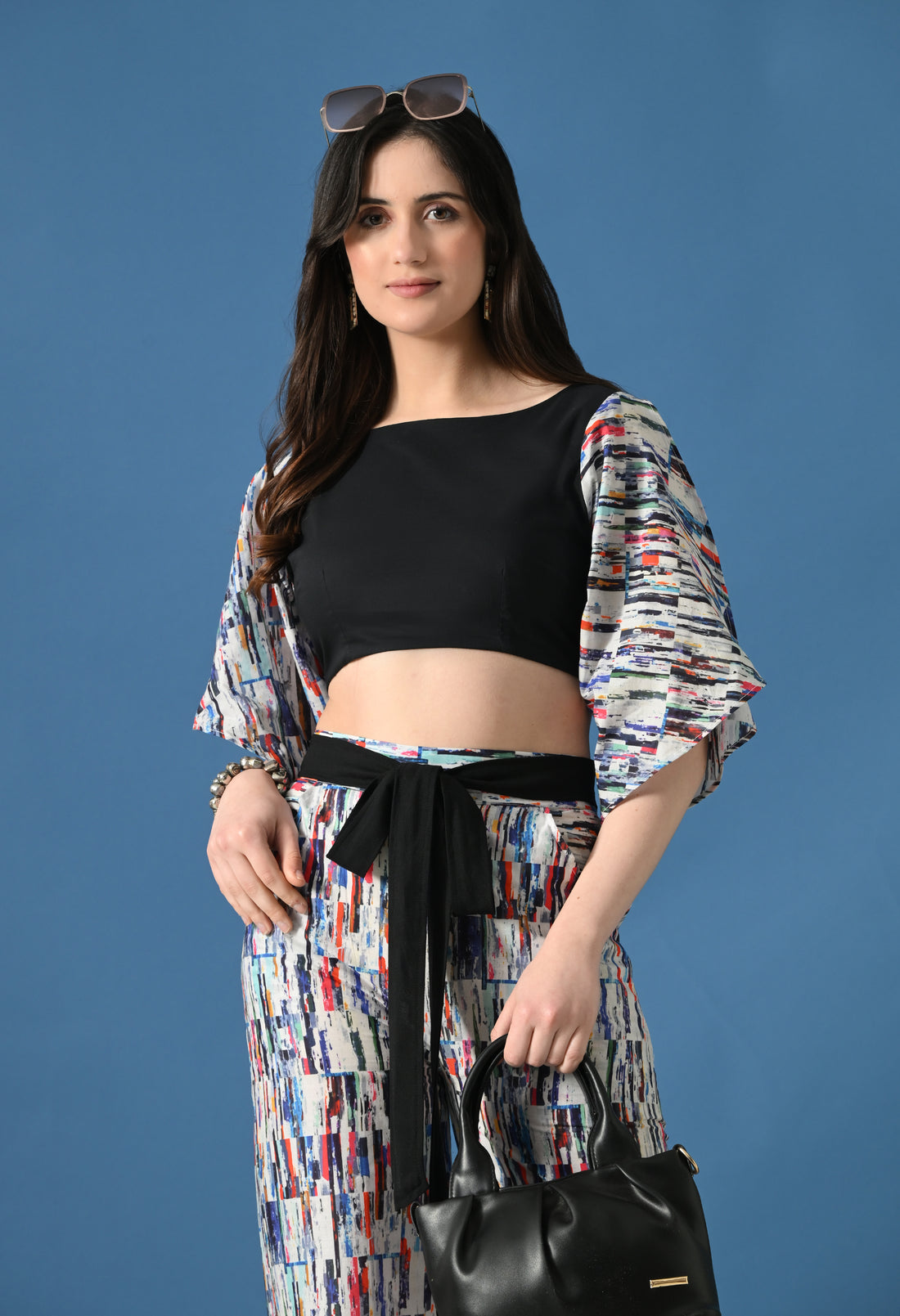 Modern Arts Printed Palazzo Co-Ord Set for Women | Stylish Crop Top & Wide Leg Pants