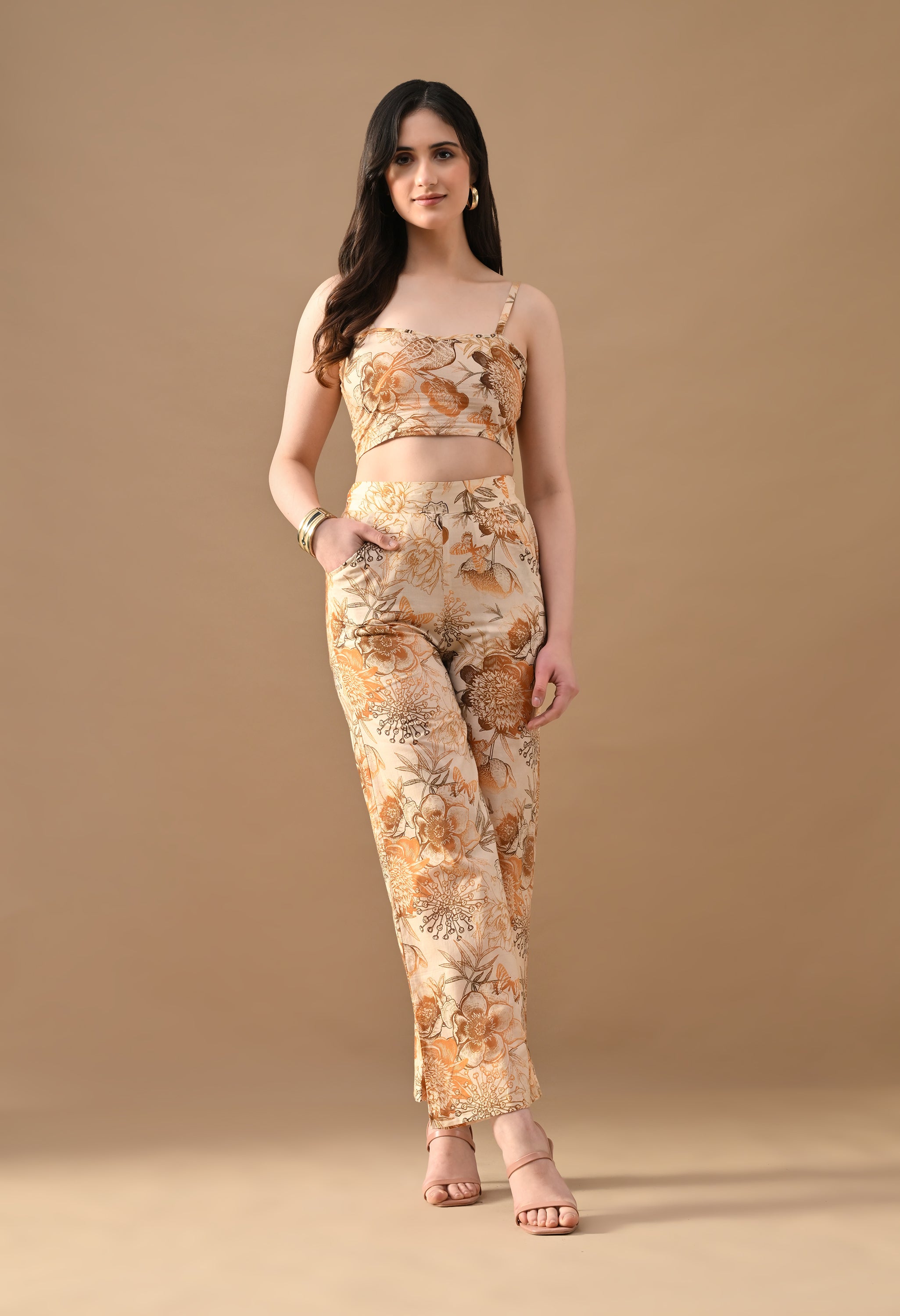 Ethereal Bloom Floral Blazer Co-ord Set – Printed Bralette, Blazer & Wide Leg Pants