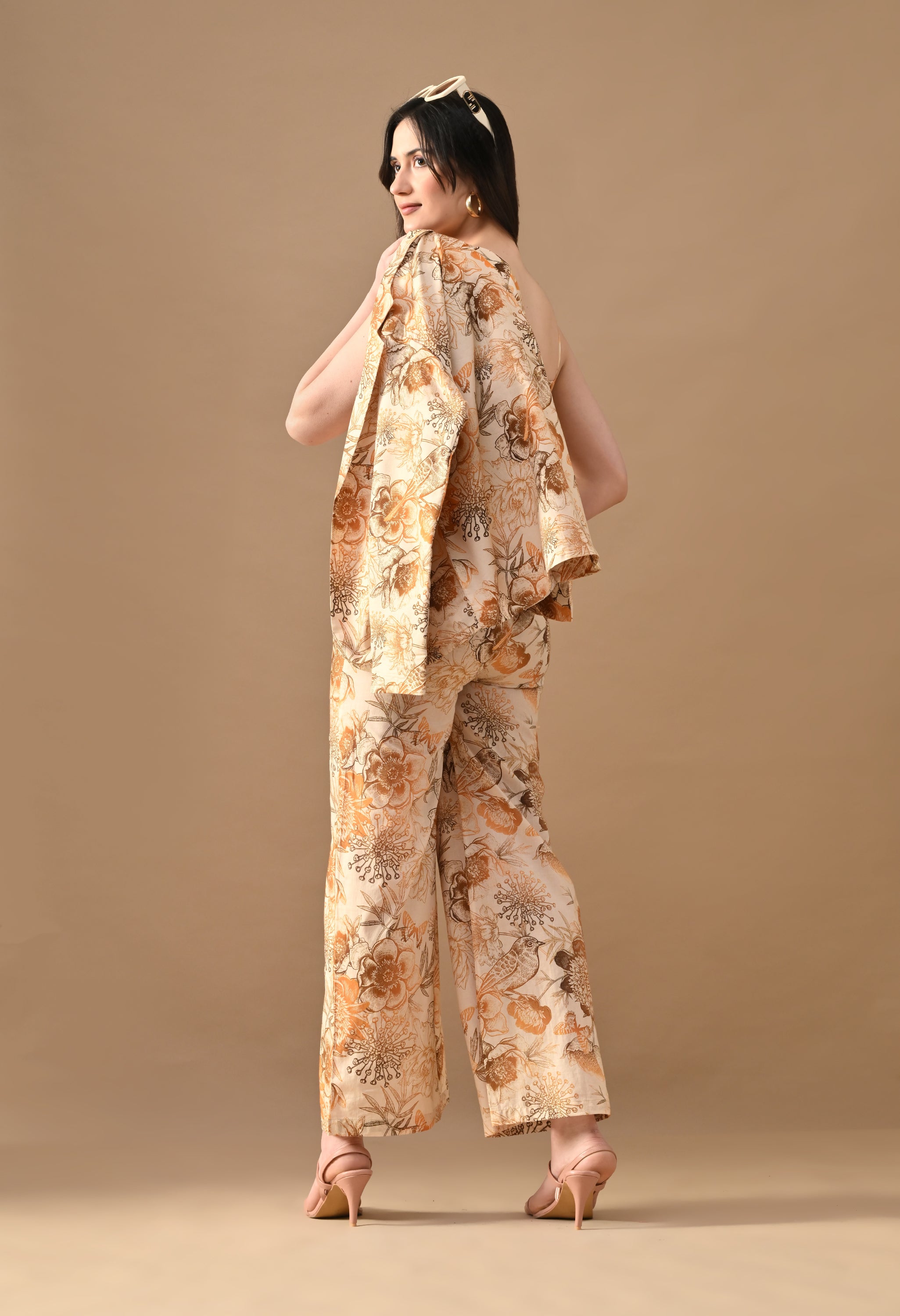 Ethereal Bloom Floral Blazer Co-ord Set – Printed Bralette, Blazer & Wide Leg Pants