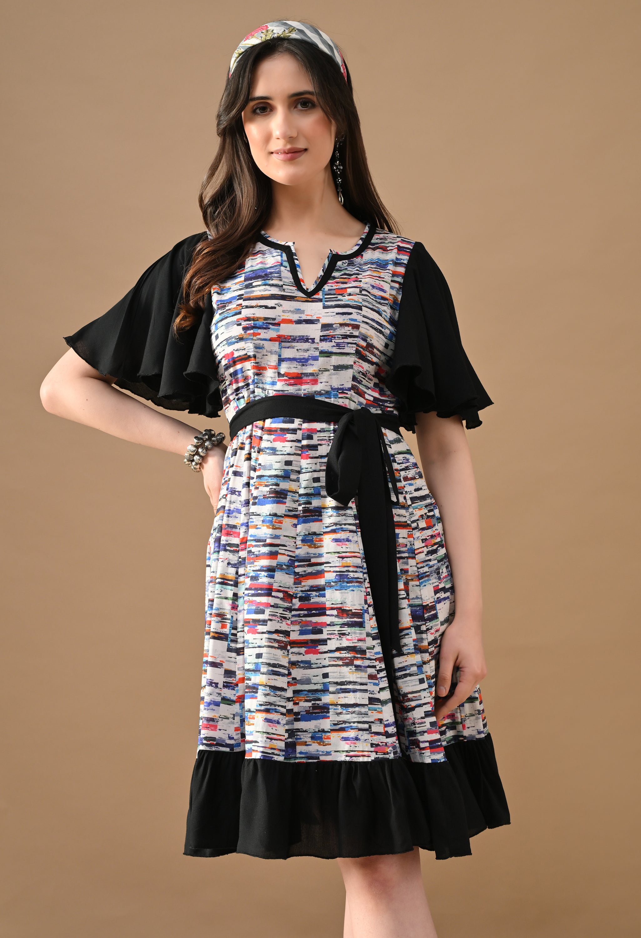 Ethnoza Women’s Printed Fit & Flare Dress – Stylish Casual Wear