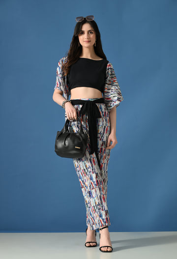 Modern Arts Printed Palazzo Co-Ord Set for Women | Stylish Crop Top & Wide Leg Pants