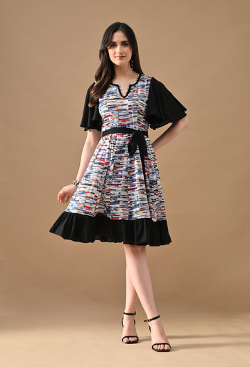 Ethnoza Women’s Printed Fit & Flare Dress – Stylish Casual Wear