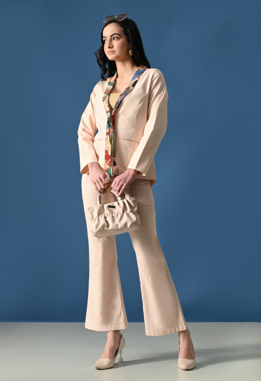 Art Story Print Mix Blazer Set for Women | Designer Co-Ord Suit with Flared Pants