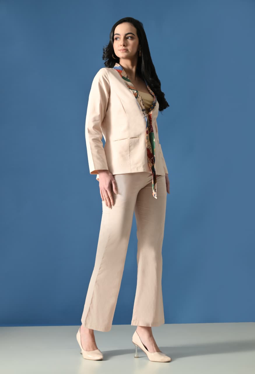 Art Story Print Mix Blazer Set for Women | Designer Co-Ord Suit with Flared Pants