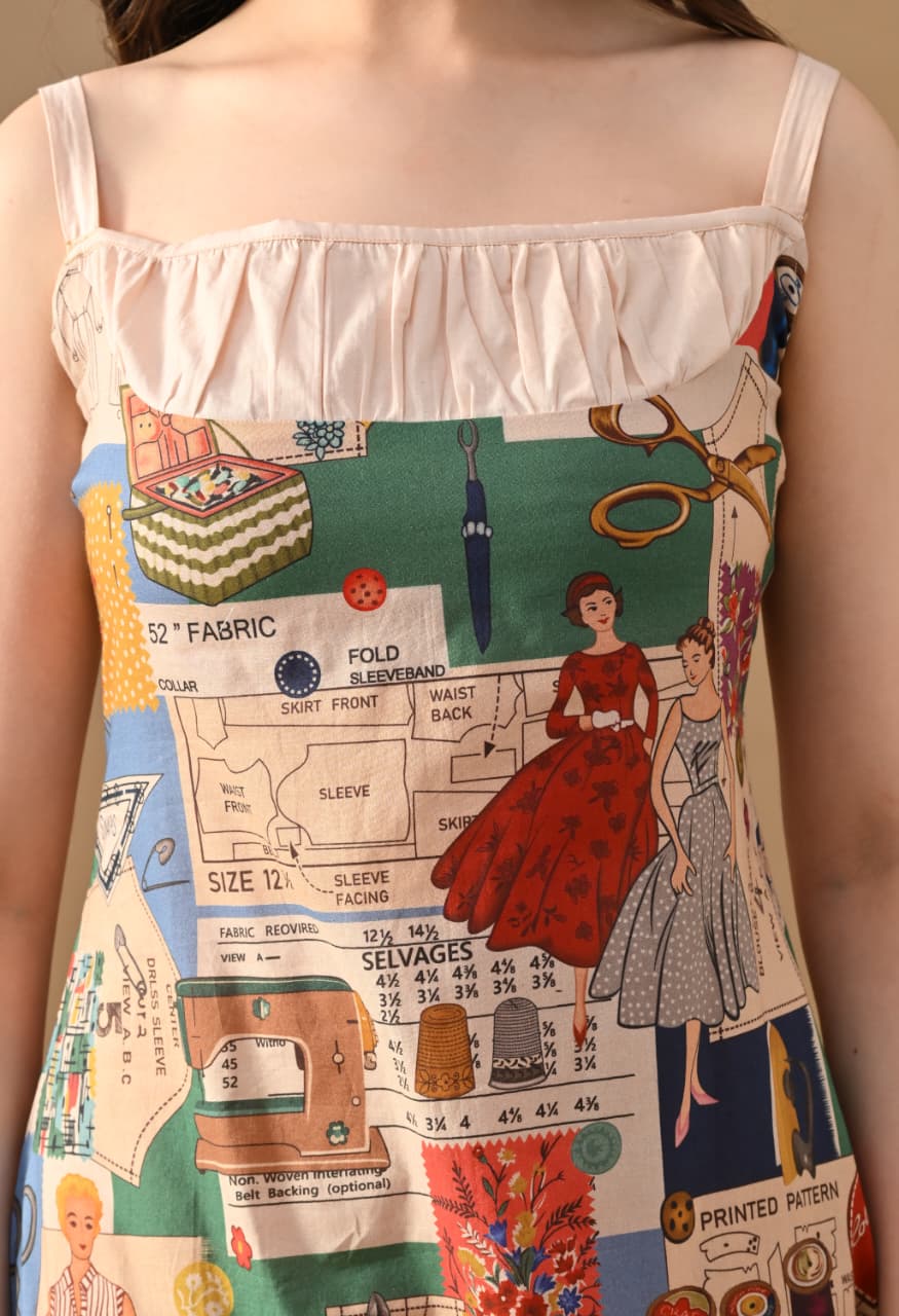 Art Story Print Maxi Dress for Women | Designer Printed Sleeveless Midi Dress