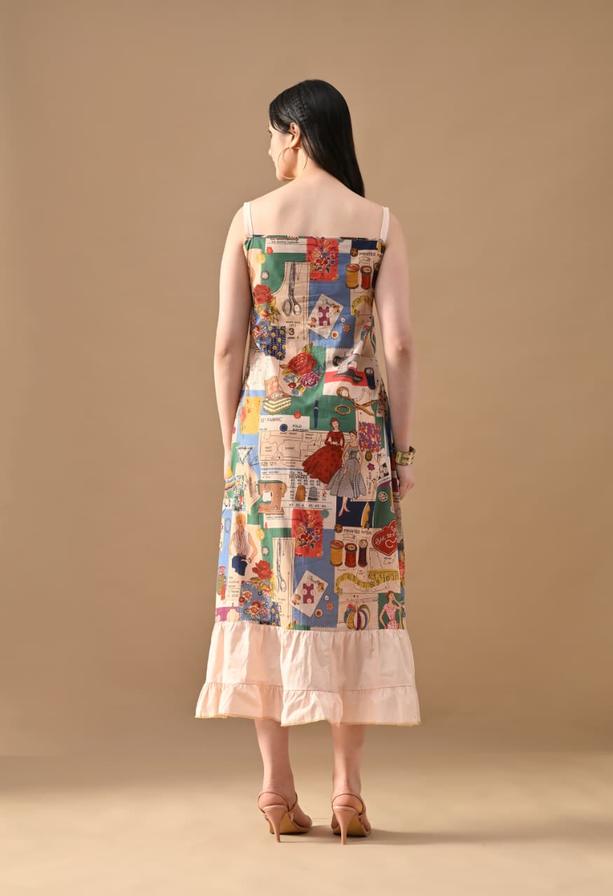 Art Story Print Maxi Dress for Women | Designer Printed Sleeveless Midi Dress