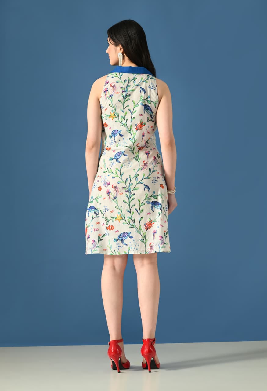 Sea Fairy Halter Dress – Ocean Print Sleeveless Summer Dress