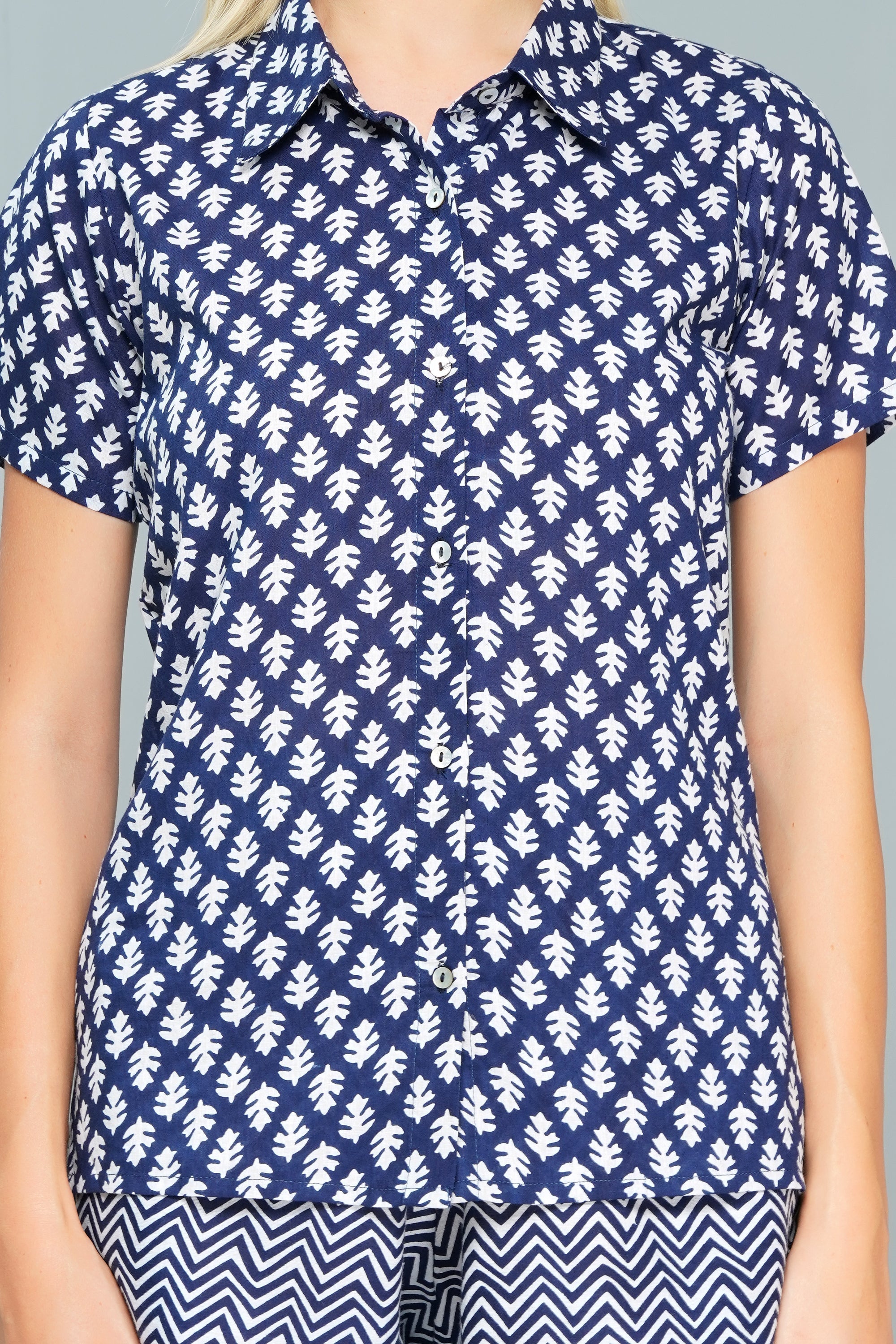 Women's Navy Blue Printed Cotton Dress – Cozy Chic Edition